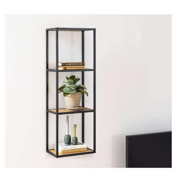 Bibliotecă de perete neagră/în culoare naturală cu aspect de lemn de stejar 37x108 cm Seaford – Actona-image-4