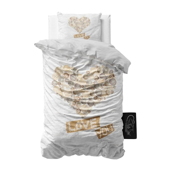Lenjerie de pat din micropercal Sleeptime Wood Love You, 140 x 220 cm