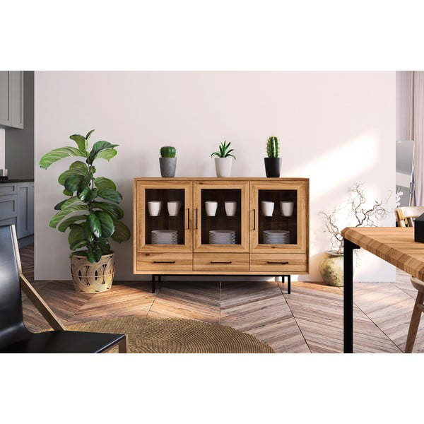 Vitrină din lemn de stejar 144x95 cm Abies – The Beds-image-1