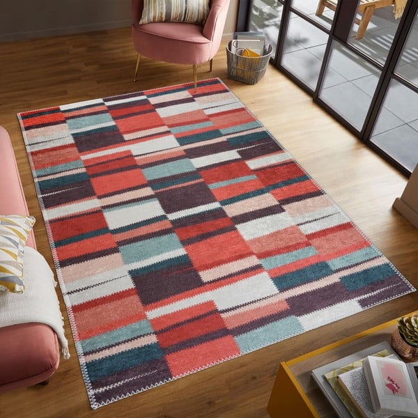 Covor roșu lavabil 80x150 cm Blocks of Fun – Vitaus-image-1