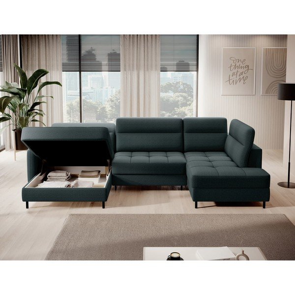 Colțar verde extensibil/cu spațiu de depozitare cu tapițerie din catifea (cu colț pe partea dreaptă/în formă de "U") Berrto – ELTAP-image-3