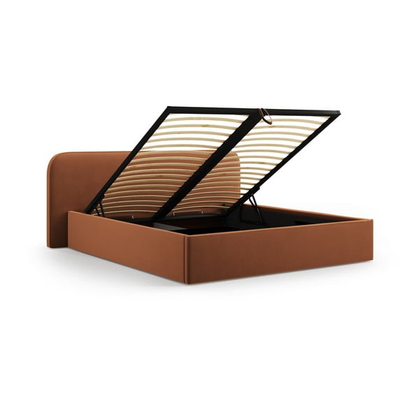Pat matrimonial teracotă tapițat cu spațiu de depozitare cu somieră 160x200 cm Elizabeth – Micadoni -image-2