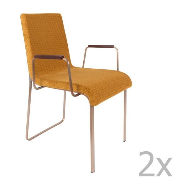 Set 2 scaune cu cotiere Dutchbone Fiore, galben