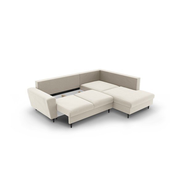 Colțar bej extensibil, cu spațiu de depozitare cu tapițerie din catifea (cu colț pe partea dreaptă-în formă de ”L”) Kyoto – Cosmopolitan Design-image-3