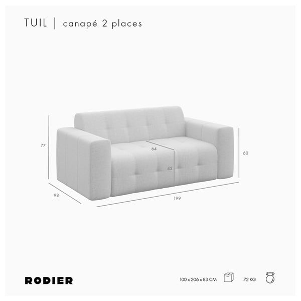 Canapea maro deschis cu tapițerie din catifea 199 cm Tuil – Rodier-image-4