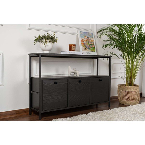 Masă consolă neagră cu aspect mat 29,5x120 cm Solace – Kalune Design-image-1