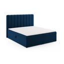 Pat boxspring albastru închis cu spațiu de depozitare 180x200 cm Gina – Milo Casa