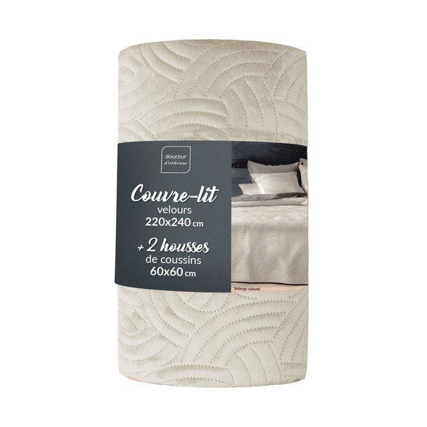 Set cuvertură și față de pernă crem din catifea 220x240 cm Solange – douceur d'intérieur