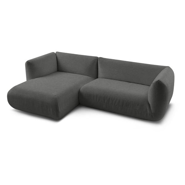 Colțar gri cu tapițerie din catifea reiată  (cu colț  pe partea stângă ) Lecomte – Bobochic Paris-image-3