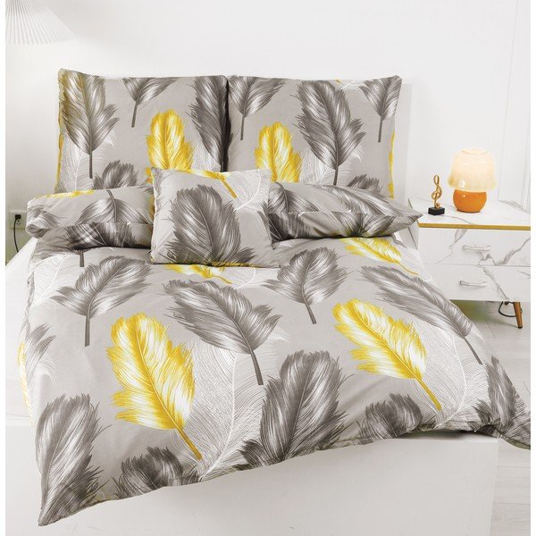 Lenjerie de pat galben-gri din micro satin 140x200 cm 6 piese Naomi - My House-image-4