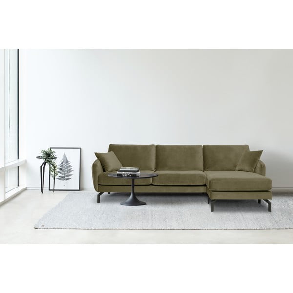 Colțar verde   din catifea (cu șezlong pe partea stângă ) Magic - Scandic-image-1