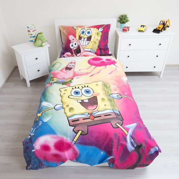 Lenjerie de pat pentru copii din bumbac pentru pat de o persoană 140x200 cm Sponge Bob – Jerry Fabrics-image-1