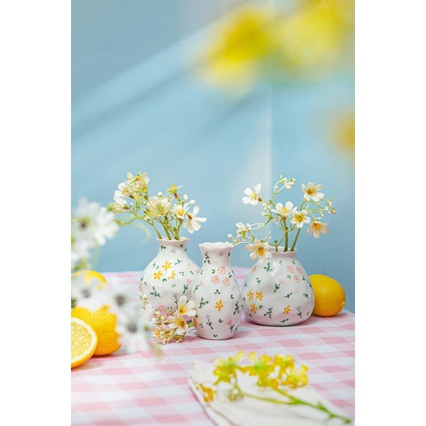 Vaze crem 3 buc. din gresie (înălțime 10 cm) Ditsy Floral – Sass & Belle-image-1