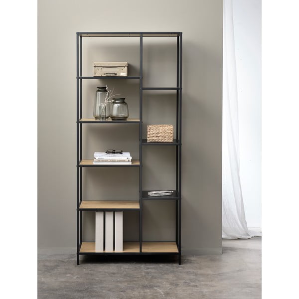 Bibliotecă neagră/în culoare naturală cu aspect de lemn de stejar 80x180x35 cm Altino – Unique Furniture-image-1