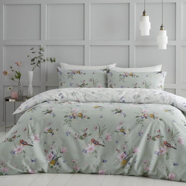 Lenjerie de pat verde-deschis pentru pat de o persoană 135x200 cm Songbird – Catherine Lansfield