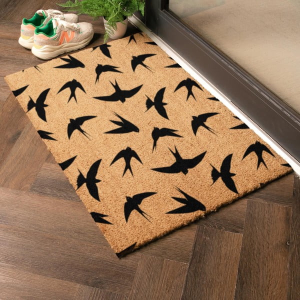 Covoraș de intrare din fibre de nucă de cocos 40x60 cm Swallows – Artsy Doormats-image-1