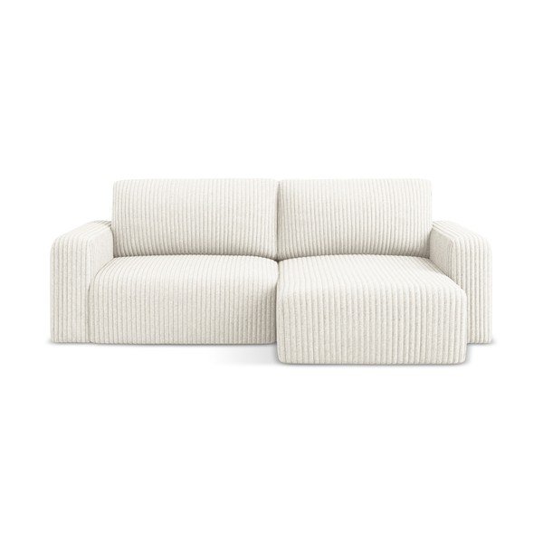 Colțar crem extensibil/cu spațiu de depozitare cu tapițerie din catifea reiată  (cu colț pe partea dreaptă/cu șezlong) Kona – Makamii