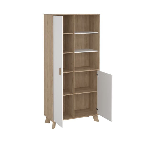 Bibliotecă albă-în culoare naturală cu aspect de lemn de stejar 89x188x40 cm Ikast – Tvilum-image-2