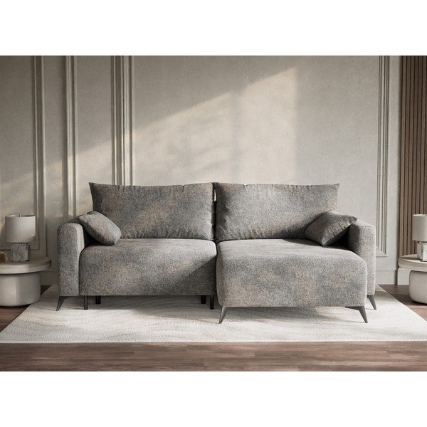 Colțar gri extensibil/cu spațiu de depozitare cu tapițerie din chenille (cu colț pe partea dreaptă/cu șezlong) Leon – Maison de Rêve-image-1