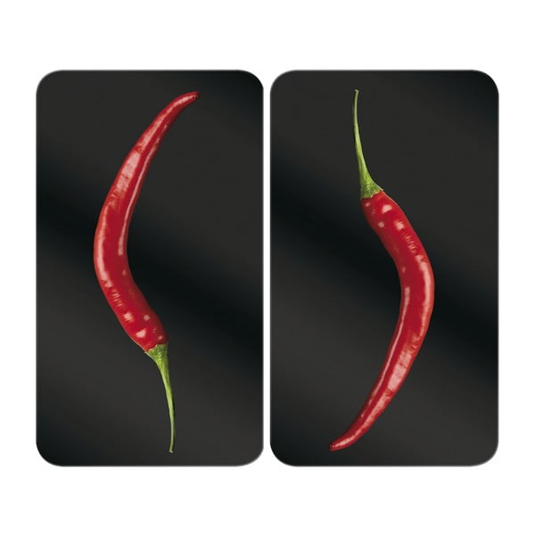Set 2 protecții din sticlă pentru aragaz Wenko Peperoni, 52 x 30 cm