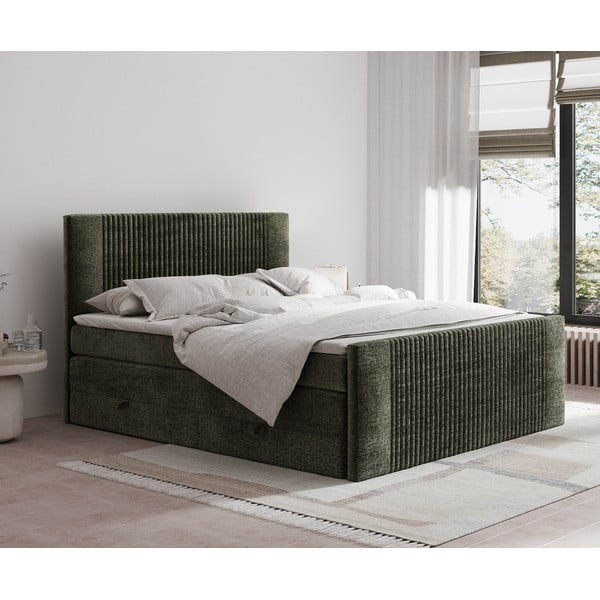 Pat boxspring verde închis cu spațiu de depozitare 200x200 cm Bergamo – Maison de Rêve-image-1