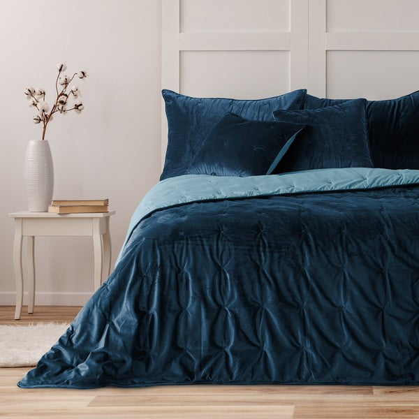 Cuvertură din catifea pentru pat de o persoană DecoKing Daisy, 210 x 170 cm, albastru