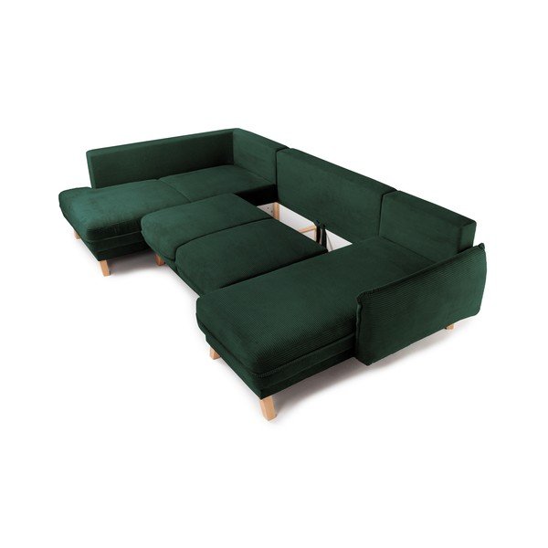Colțar verde închis extensibil/cu spațiu de depozitare cu tapițerie din catifea reiată  (cu colț pe partea stângă/în formă de "U") Tori – Bonami Selection-image-2