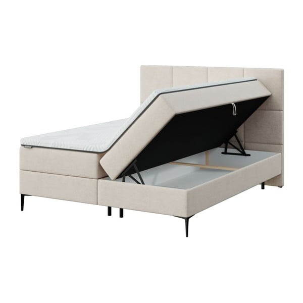 Pat boxspring bej cu spațiu de depozitare 160x200 cm Bufo – MESONICA-image-2