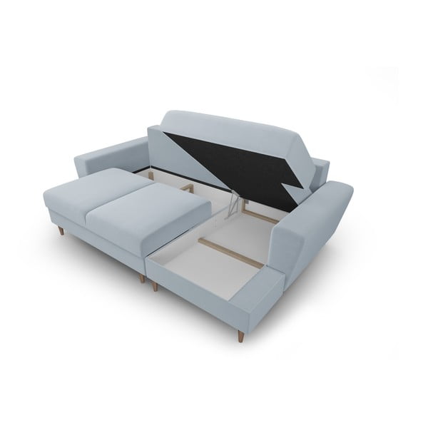 Colțar albastru deschis extensibil, cu spațiu de depozitare cu tapițerie din catifea (cu colț pe partea dreaptă, cu șezlong) Kyoto – Cosmopolitan Design-image-3