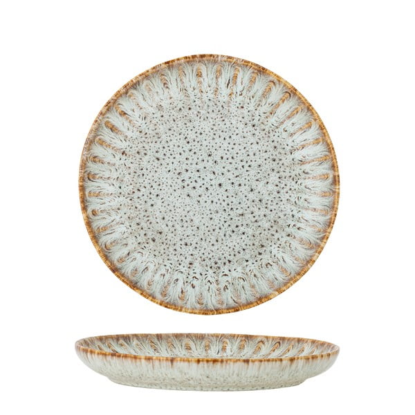 Farfurie albastră/bej pentru servire din gresie ø 17 cm Fleur – Bloomingville-image-3