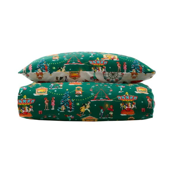 Lenjerie de pat pentru copii verde din bumbac pentru pat dublu 200x200 cm Christmas Fairground – Belle & Boo