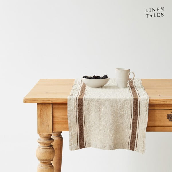 Napron de masă din in 40x200 cm Mocca Stripe Vintage – Linen Tales