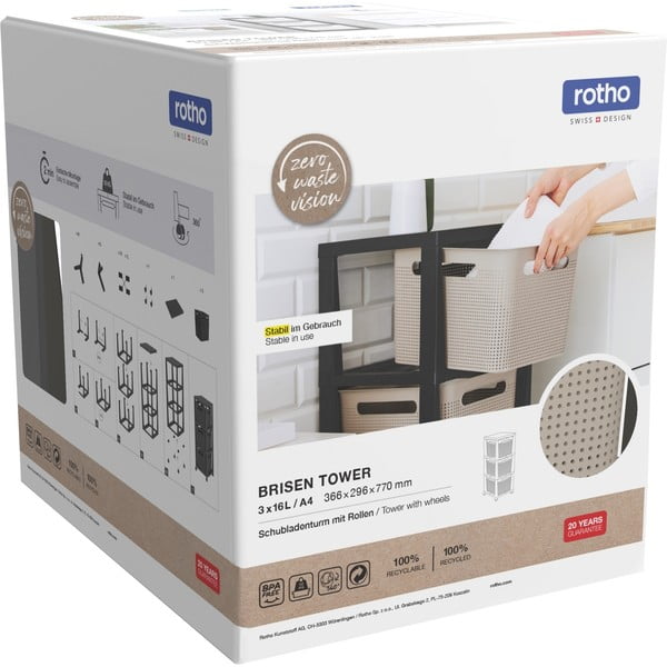 Etajeră pe roți neagră/gri din plastic 30x77 cm Brisen – Rotho-image-4