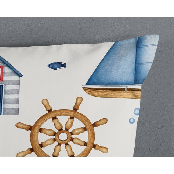 Lenjerie de pat pentru copii albastră-crem din bumbac pentru pătuț 100x135 cm Ahoy – Good Morning-image-3