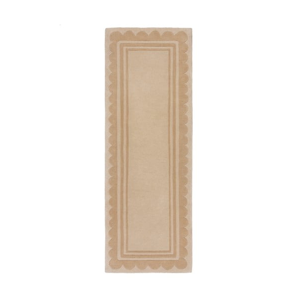 Covor tip traversă în culoare naturală țesut manual din lână 80x230 cm Lois Scallop – Flair Rugs