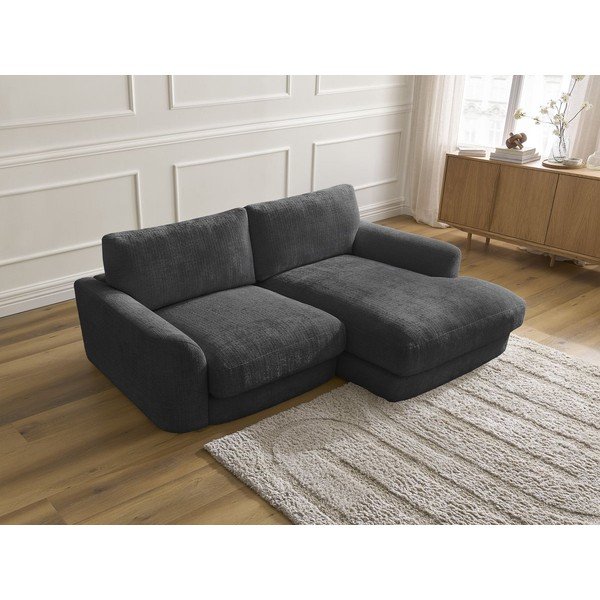 Colțar negru cu tapițerie din chenille (cu colț pe partea dreaptă/cu șezlong) Leonore – Bobochic Paris-image-3