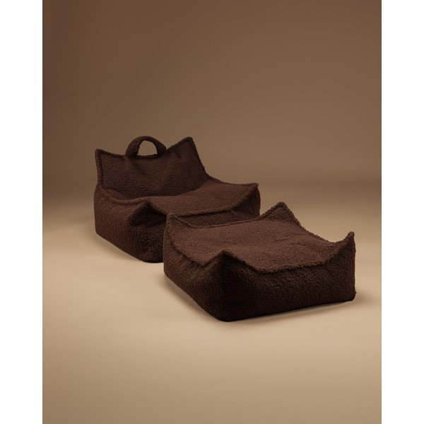 Puf pentru copii maro închis cu tapițerie din țesătură bouclé Warm Hazel – Wigiwama-image-1