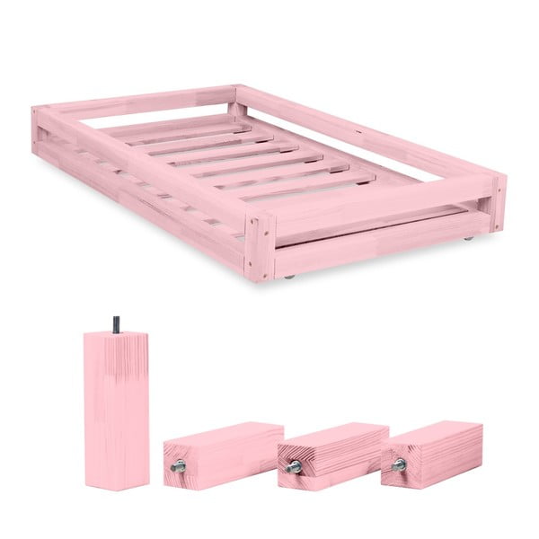 Set sertare pentru pat și 4 picioare lungi Benlemi, pentru pat de 90 x 160 cm, roz