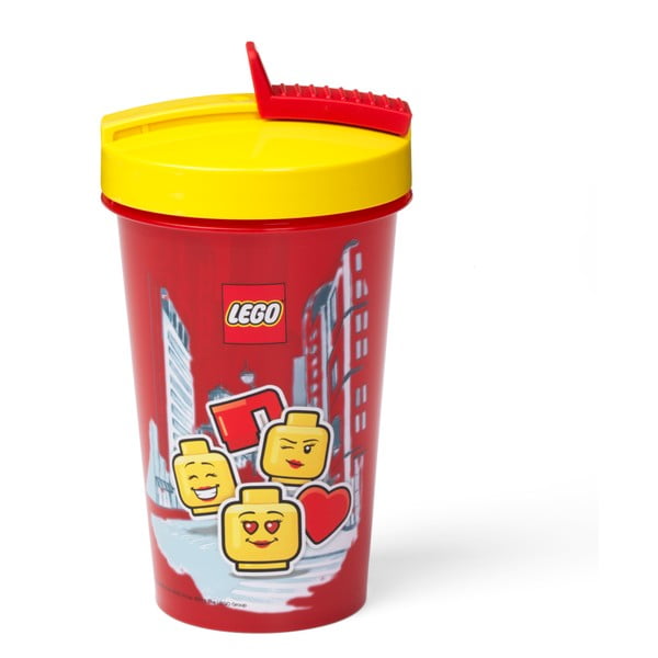 Pahar cu capac galben și pai LEGO® Iconic, 500 ml, roşu-image-2