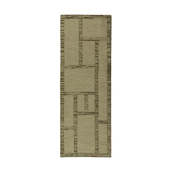 Covor tip traversă verde țesut manual din lână 80x230 cm Harris Modula Wool – Flair Rugs
