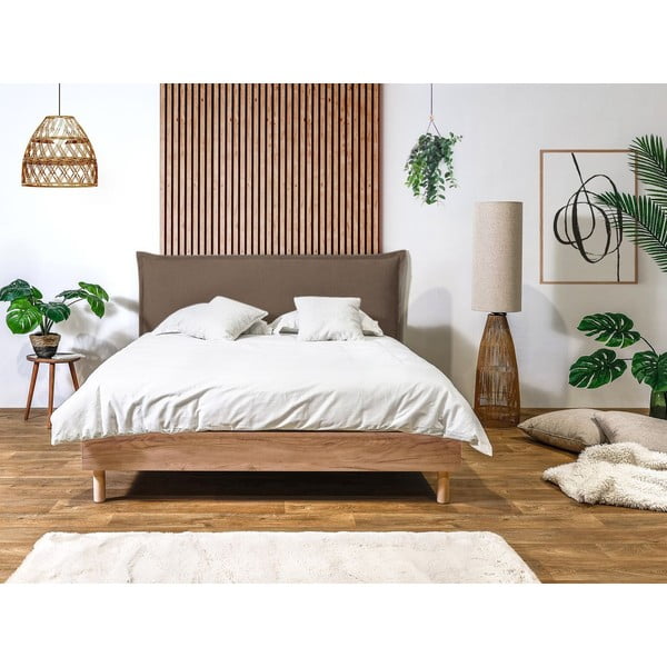 Pat matrimonial maro/natural cu somieră 160x200 cm Charlie – Bobochic Paris-image-2