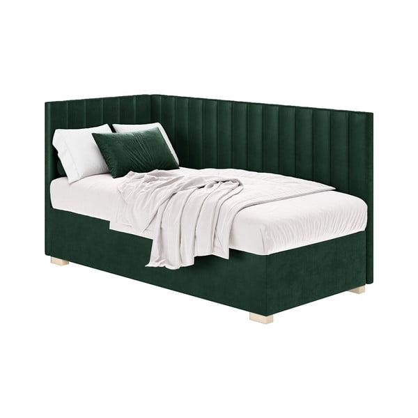 Pat pentru copii  verde închis pe colț cu spațiu de depozitare cu saltea 90x200 cm Snugi – Ghado-image-2
