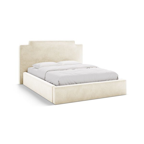 Pat matrimonial fildeș tapițat cu spațiu de depozitare cu somieră 160x200 cm Princess – Micadoni 