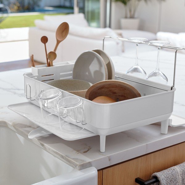Scurgător de vase alb din oțel – simplehuman-image-1