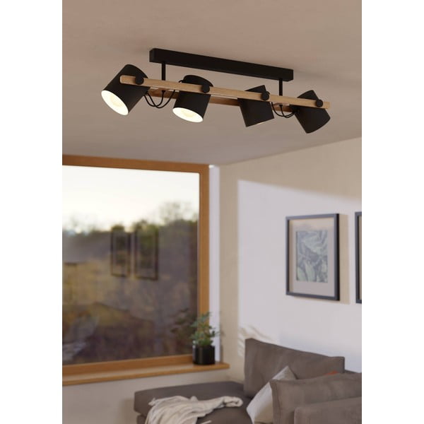 Plafonieră neagră/în culoare naturală cu abajur din metal 10x19 cm HORNWOOD – EGLO-image-1
