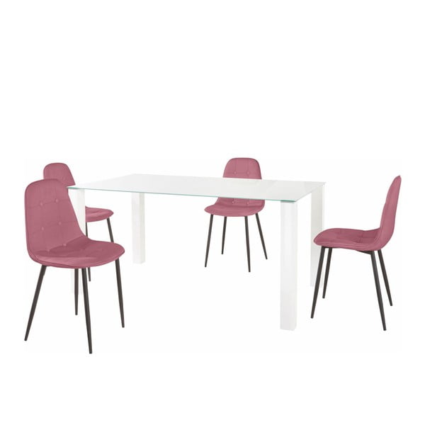 Set masă cu 4 scaune Støraa Dante, lungime masă 160 cm, roz