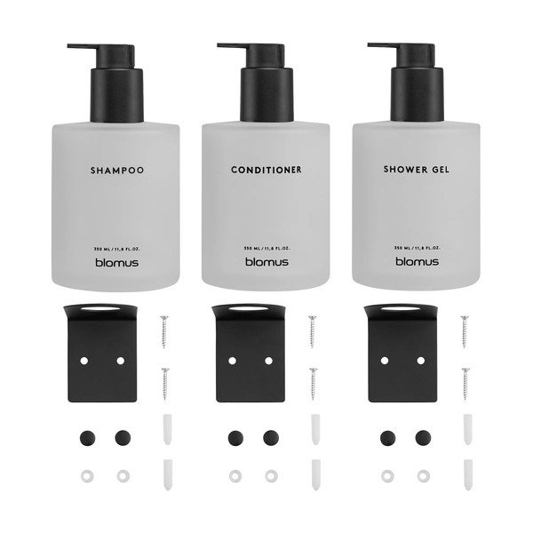 Dozatoare de săpun lichid albe 3 buc. de montat pe perete din sticlă 350 ml Kirei – Blomus-image-4