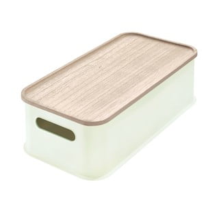 Cutie depozitare cu capac din lemn paulownia iDesign Eco Handled, 21,3 x 43 cm, alb