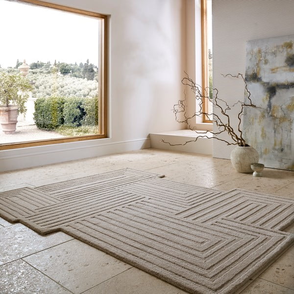 Covor bej țesut manual din lână 120x170 cm Zen Rectangles – Flair Rugs-image-1