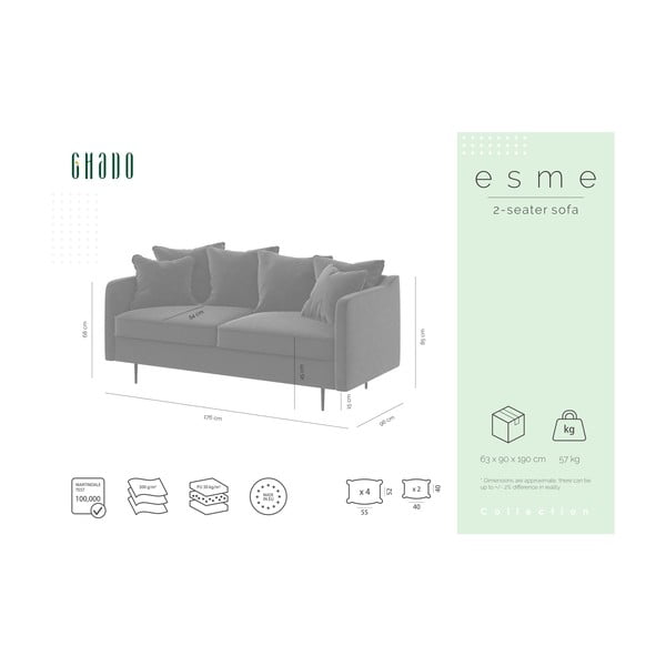 Canapea cu tapițerie din catifea Ghado Esme, 176 cm, bej-image-2